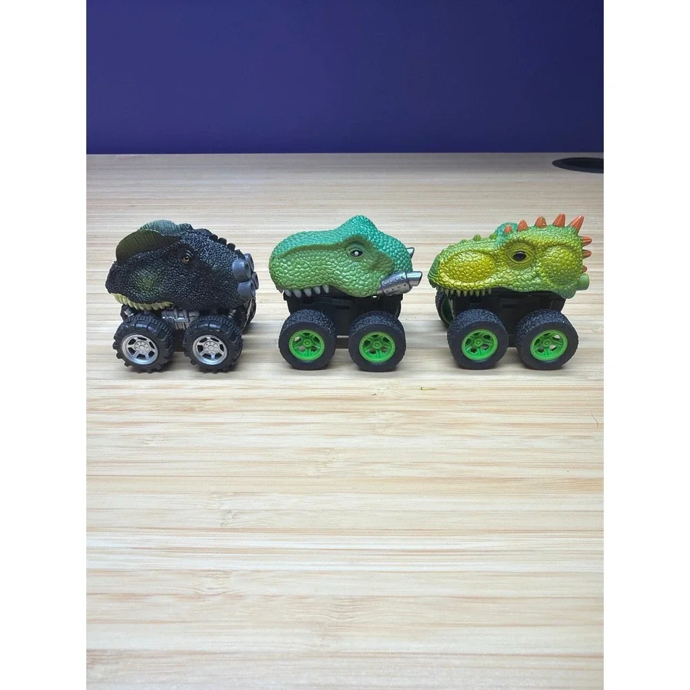 Lot of 3 Dinosaur‎ Pull Back Cars Monster Truck T Rex Toy Vehicles